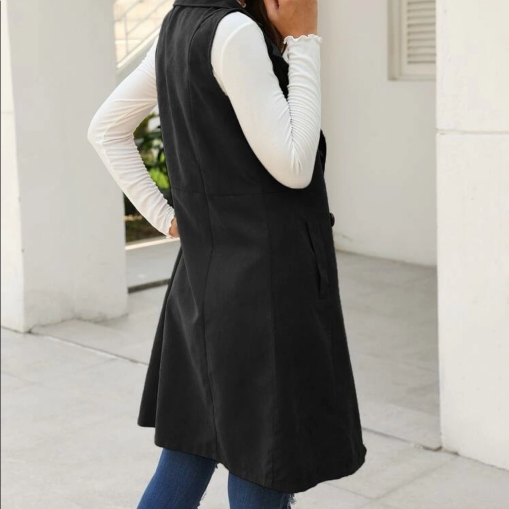 Vest Double Breasted Trench Coat Jacket black - Picture 2 of 8